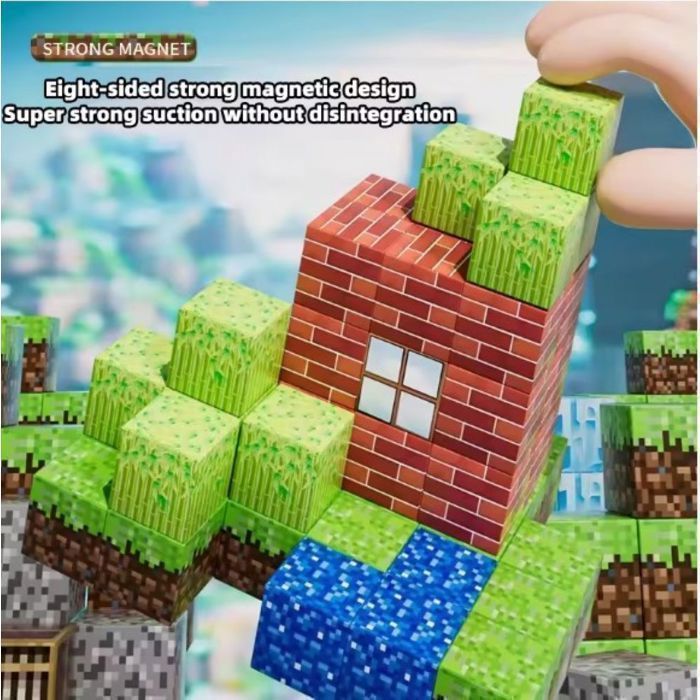 60-Block Magnetic Building Set with Figures and Storage Box – Creative Pixel Art Set for Children
