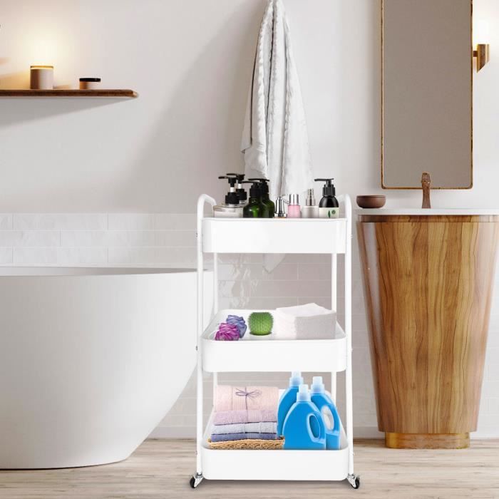Carrito de almacenamiento - Blanco - 3 niveles - Ruedas - 41x30,5x76 cm - Armario de cocina