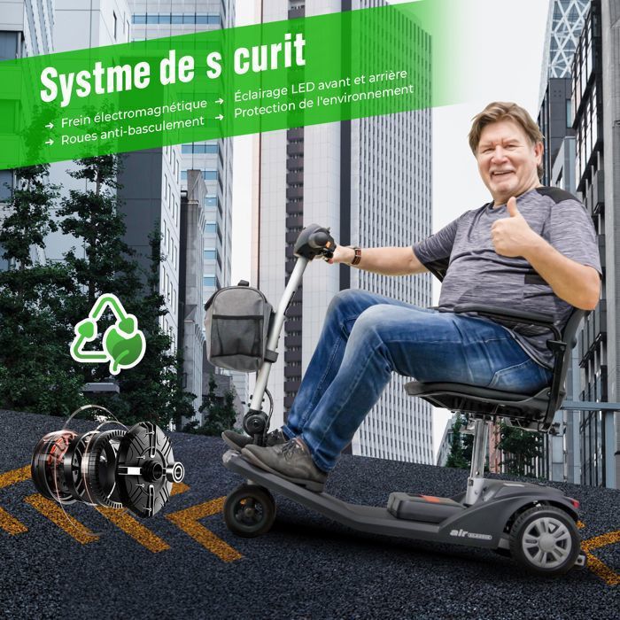 Scooter eléctrico de 4 ruedas AIR CLASSIC, 250 W, asiento giratorio de 360°, autonomía de 20 km, batería de litio de 12 Ah, movilidad para personas con movilidad reducida y personas mayores - Negro