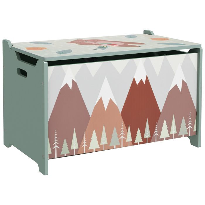 Speelgoedkist voor kinderen - opbergkist voor kinderen - ZONEKIZ - bospatroon, scharnierend deksel - 60 x 37 x 39 cm - groen