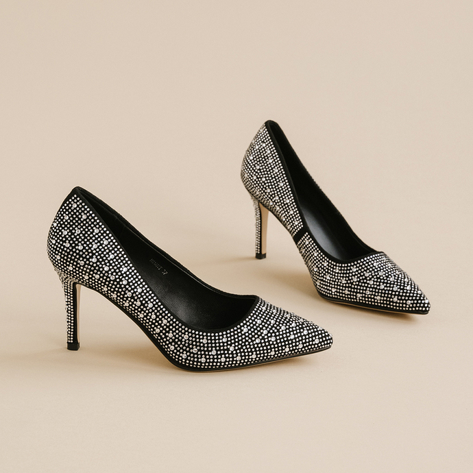 Escarpins  en strass noir et argent
