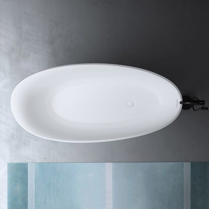 Mai & Mai Oval White Resin Freestanding Bathtub 175x81x73cm Freestanding Bathtub with Drain and Overflow V906