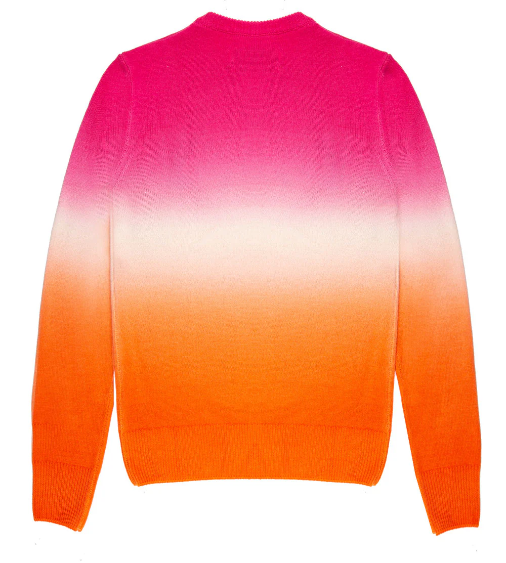 Maglione da donna fucsia e arancio degradé con scritta Ancora tu
