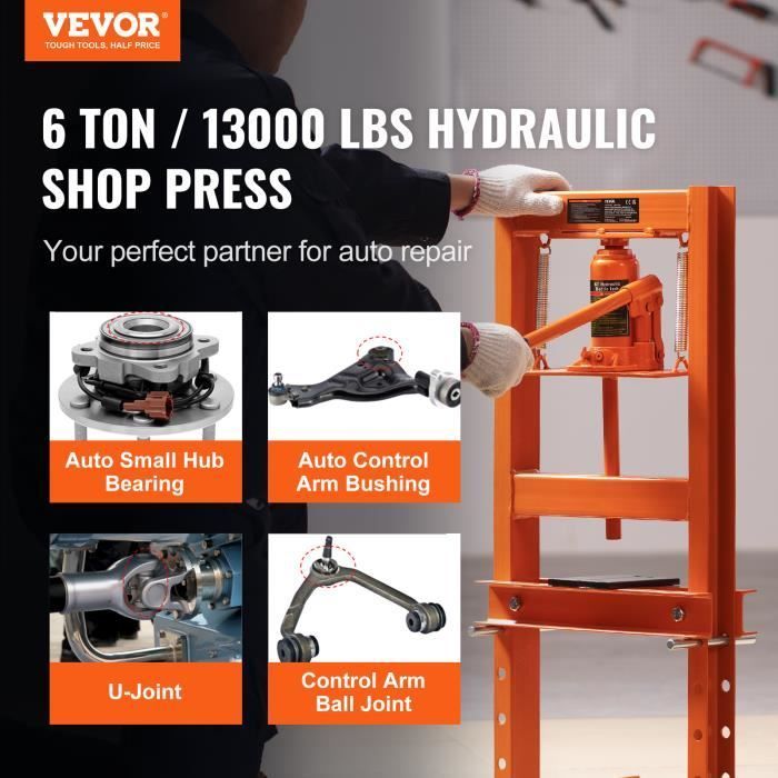 Prensa hidráulica de taller de 6 toneladas - VEVOR - Prensa automotriz de sobremesa, carrera de 110 mm