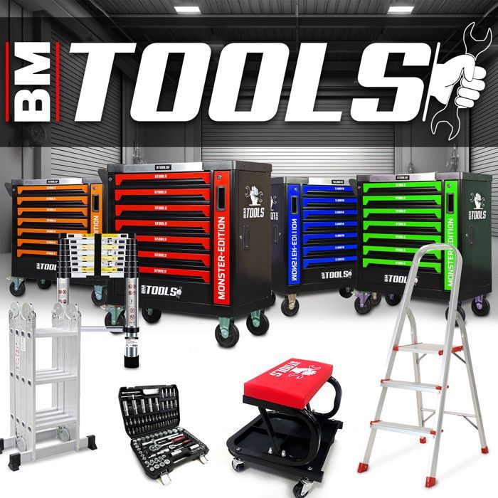 Scala a 3 gradini BM TOOLS BMT-ESC3-BLACK, altezza di lavoro: 70,5 cm, facile da riporre, gradini antiscivolo - NERO