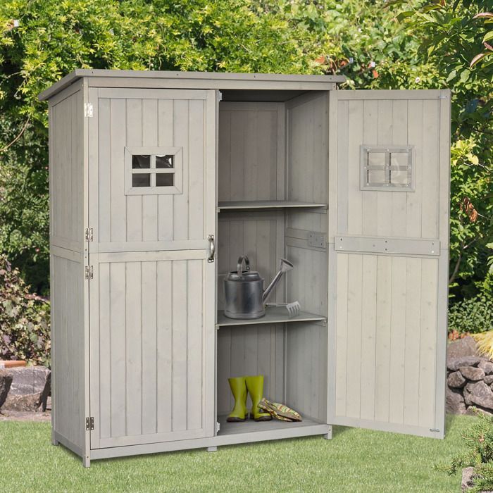 Abri de jardin - Outsunny - armoire outils bois 2 étagères 2 portes 2 fenêtres toit bitumé - bois sapin - 127,5x50x164cm