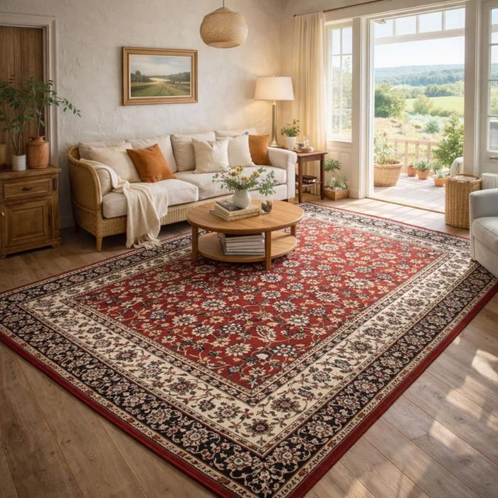 Tapis oriental 120x170 rectangle rouge tissé motif ancestral LYN1 NOMED