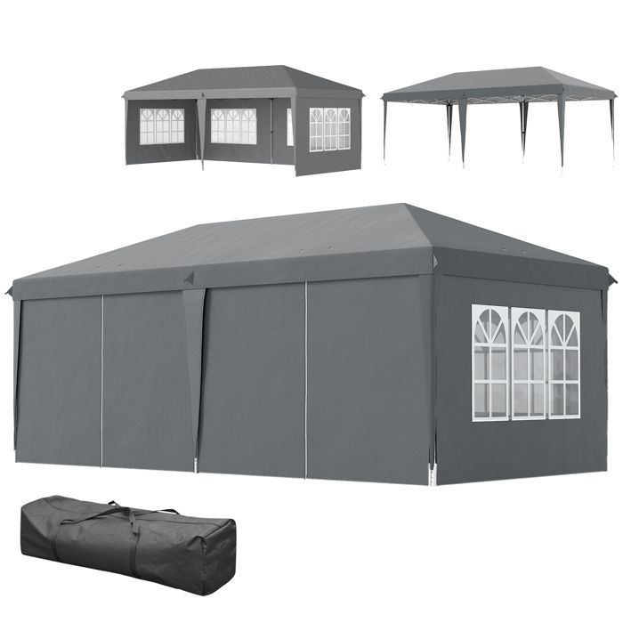 Tonnelle pop-up pliante - tente de réception - 3 x 6 m 3 cotés démontables gris