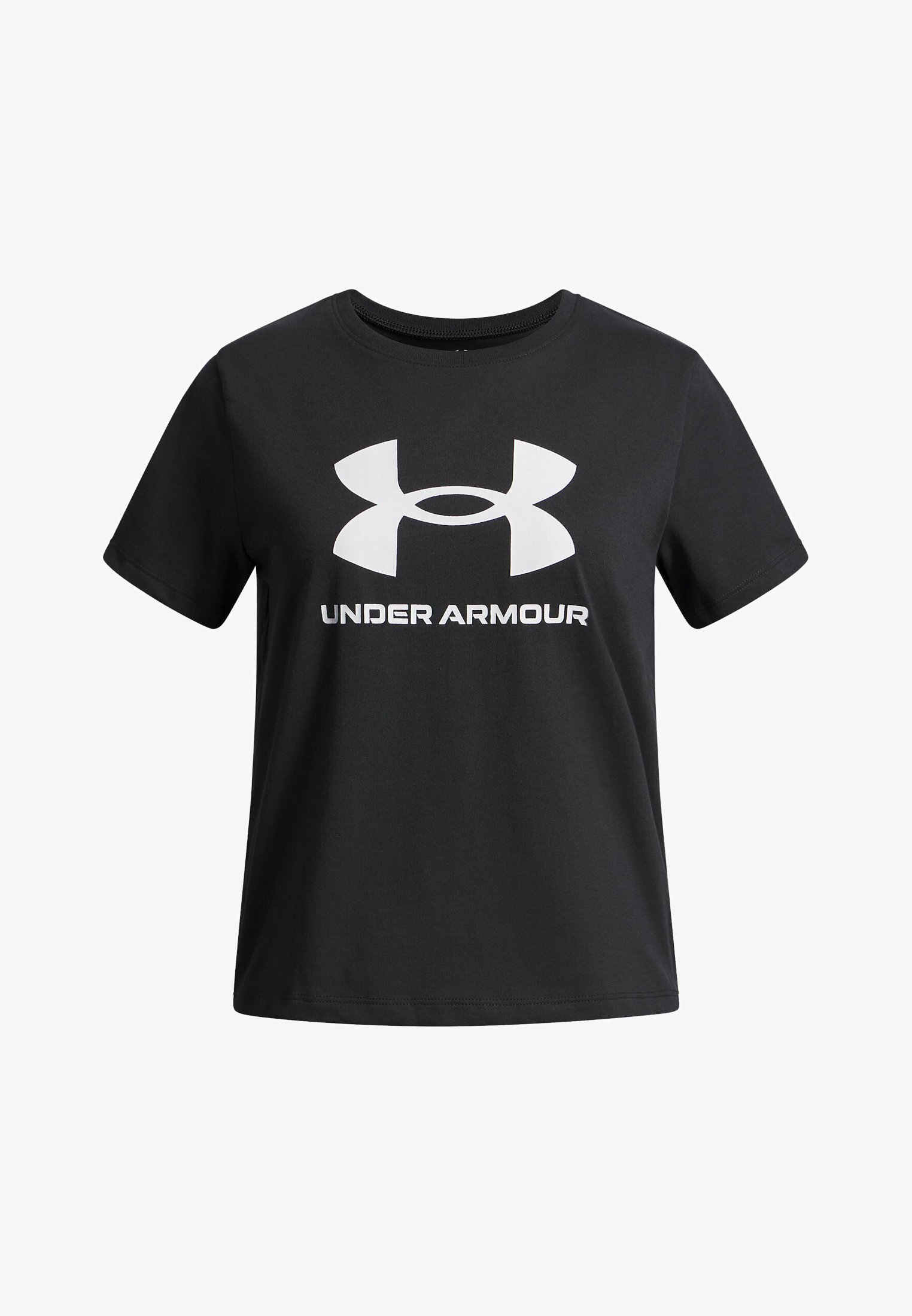Under Armour Schnelltrocknendes Kurzarm-Sport-T-Shirt mit großem Logo – Schwarz