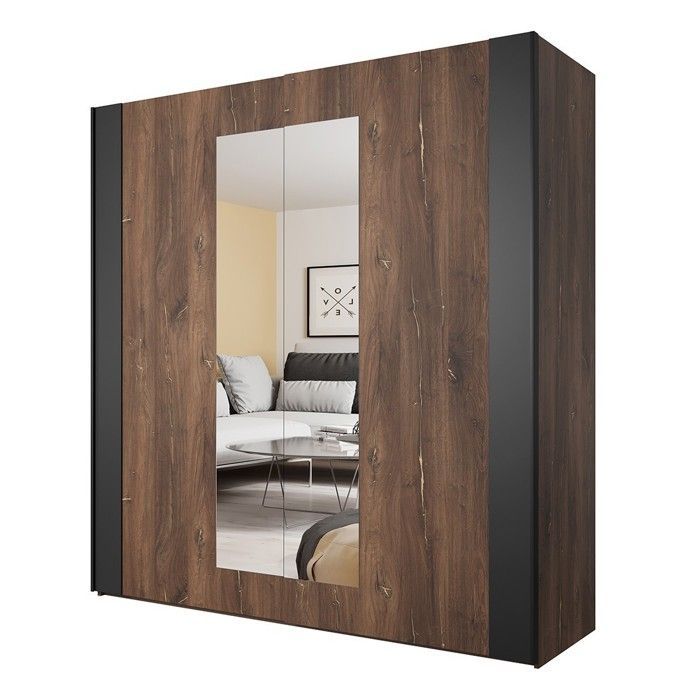 Komplettes Schlafzimmer-Set FOX – 180x200 cm großes Bett mit Stauraum, Lattenrost inklusive, Kleiderschrank, Kommode, Nachttische – Dunkle Eiche