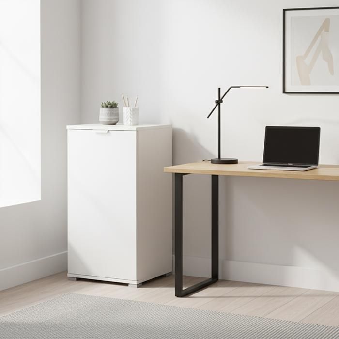 Meuble Bas Blanc 1 Porte | Armoire Multiusage avec Étagère Ajustable | Prêt à l’Emploi pour Salle de Bain/Entrée/Buanderie
