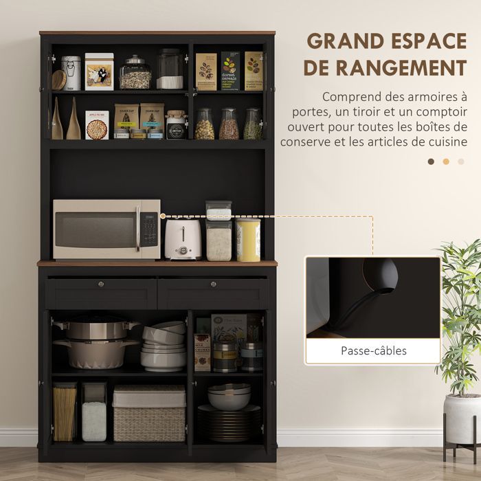 High kitchen sideboard - HOMCOM - 6 doors, 2 drawers, adjustable shelves - MDF and particleboard - 100x40x180cm - black