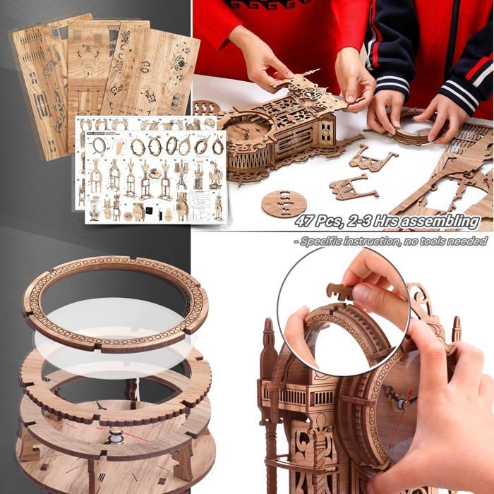 Puzzle 3D Maquette en Bois Funpola LED Horloge Steampunk DIY Kit