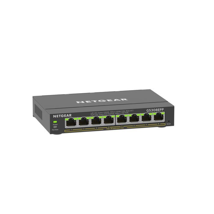 8-porters PoE Ethernet-svitsj – NETGEAR – GS308EPP – Smart administrerbar – Stillegående – 124 W