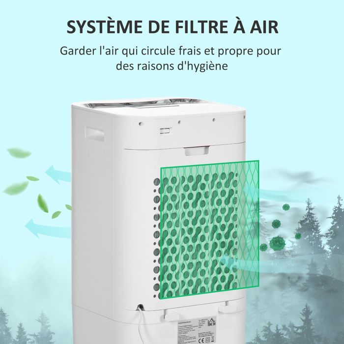 Enfriador de aire - HOMCOM - Enfriador de aire evaporativo portátil 3 en 1 con oscilación, 3 velocidades, control remoto y temporizador de 8 horas - Blanco