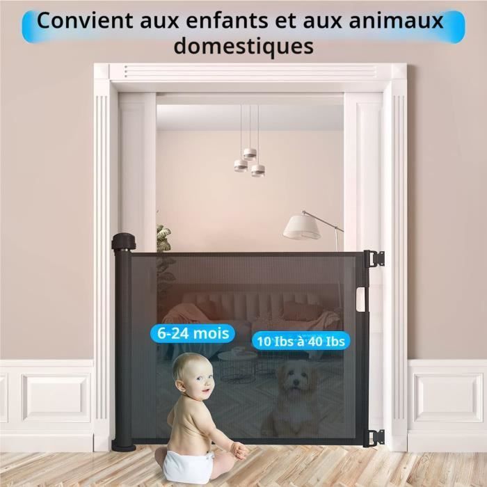 LARS360 Barrière de sécurité de porte rétractable, pour bébé et animaux domestiques 87 x 150 cm, Noir