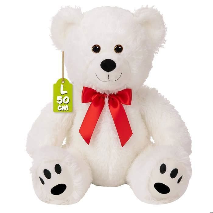Ours En Peluche Très Douce MONZANA® Avec Noeud Papillon - Nounours 50cm Blanc - Doudou Ourson Mignon