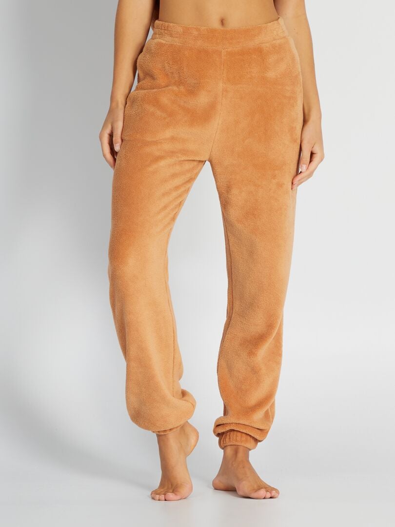 Pantalones de pijama de felpa - MARRÓN