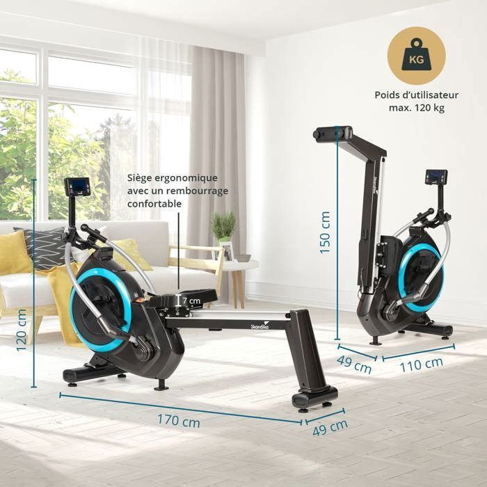 Magnetic Rowing Machine with 3D Articulated Arms - Skandika Nordlys - 16 Resistance Levels - 21 Programs + 1 Manual - Tablet Holder
