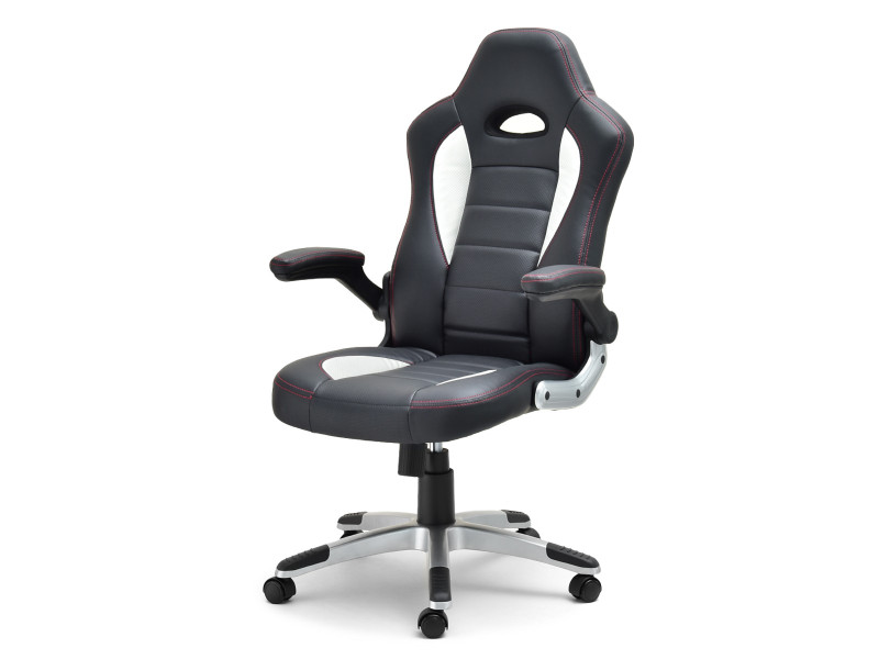 Fotel-Biurowy Racer-3-Redline Biały Skóra-Eko, Podstawa Szary