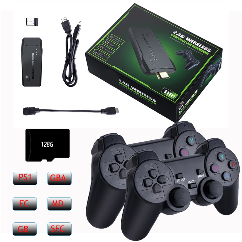 4K HD Video Game Console 2.4G Double Wireless Controller For PS1 FC GBA Retro TV Dendy Game Console 10000 Games Stick