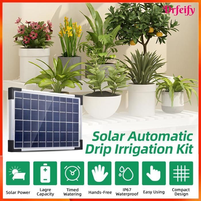 Kit d'arrosage goutte à goutte - AKOZON - Kit solaire - Tête haut débit - 30 modes minuterie - Énergie solaire