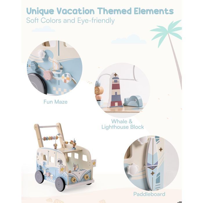 Girello per bambini - ROBOTIME ROBUD Trattore in legno per bambini - Autobus delle vacanze