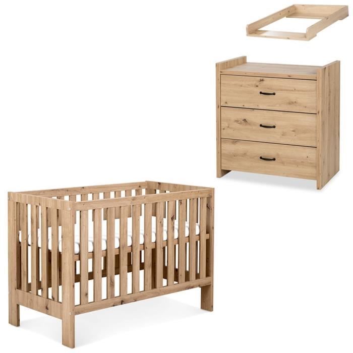 AMELIA II Baby Set: Changing Table and Convertible Cot 120x60cm Oak (No Drawer)