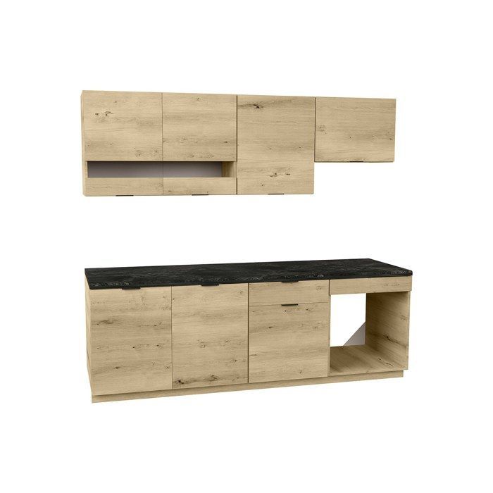 Cuisine complète - Avec plan de travail 200 cm - Naturel et Anthracite - CARMEO