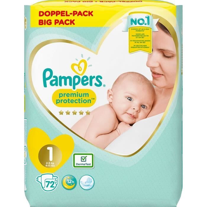 Couches PAMPERS Premium Protection - Taille 1 (2-5 kg) - 72 couches