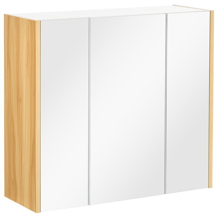 Armoire miroir - kleankin - salle de bain armoire de toilette 3 portes 4 étagères - bois - 68x22x60cm - blanc