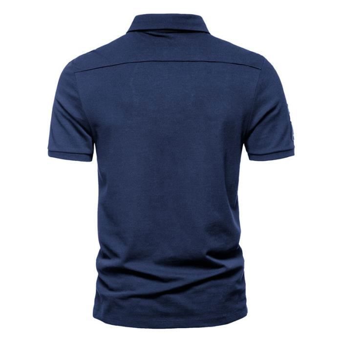 Polo de hombre INSFITY para primavera/verano - Bordado, manga corta - Azul marino - Corte regular