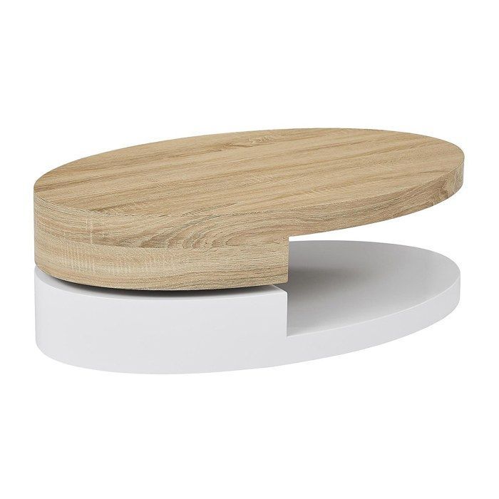 Salontafel met draaibaar blad - MDF - Naturel en wit - VITALY