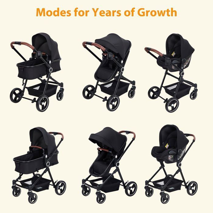 LUNSY - Cochecito doble - Hasta 30 kg - Paquete de cochecito y capazo - 0-36 meses - Asientos reversibles - Negro