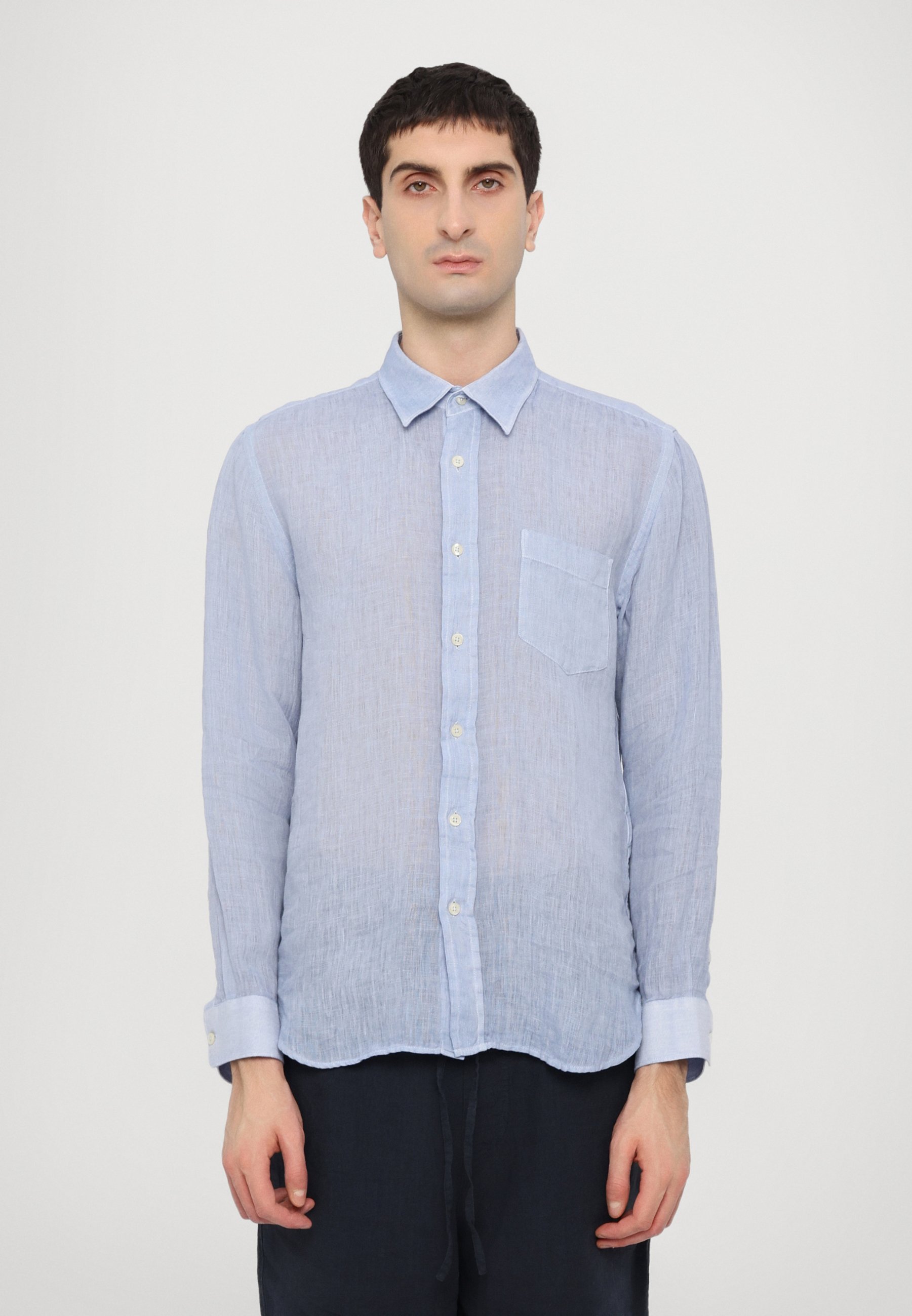 120% Lino Lange Mouwen Normale Pasvorm Heren - Shirt - zee