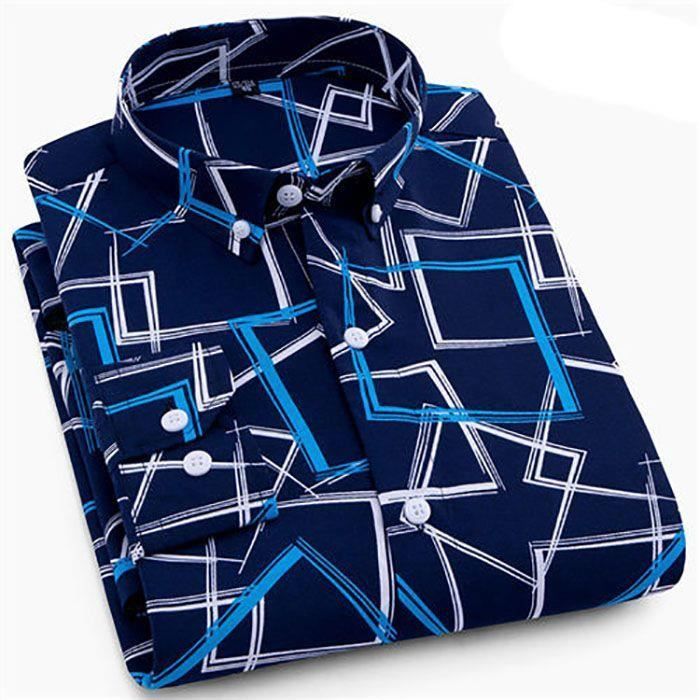 Men's Striped Long-Sleeve Shirt - FUNMOON - Regular Fit - Blue