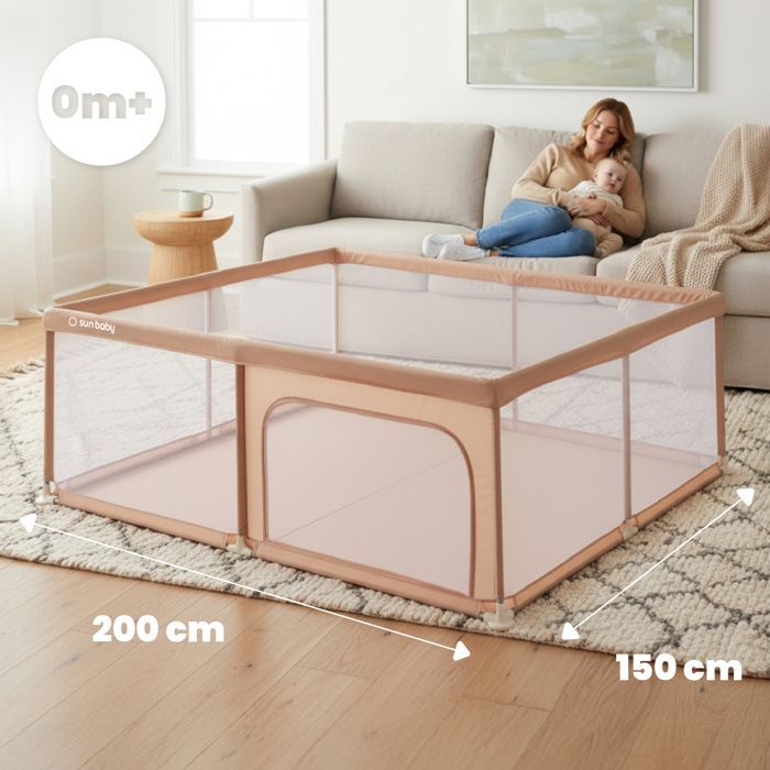 sun baby - Parc Enfant 150x200 cm - 0-2 ans Saumon - entrée zippée, pieds antidérapants, sac de transport, cadre en métal