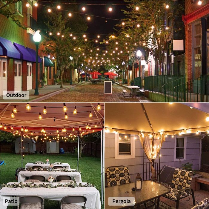 Guirlande Lumineuse Extérieure 30 Ampoules +3 de Rechange 9.8M - G40 Connexion 2 Chaînes, pour Pergola, Marché Nocturne