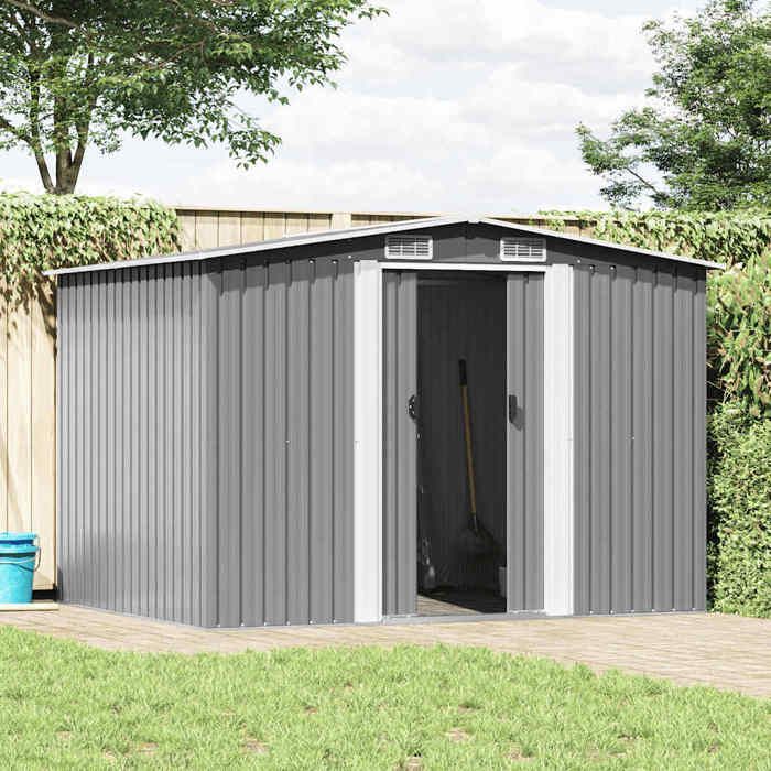 Casinha de jardim vidaXL, metal, cinza, 257 x 205 x 178 cm