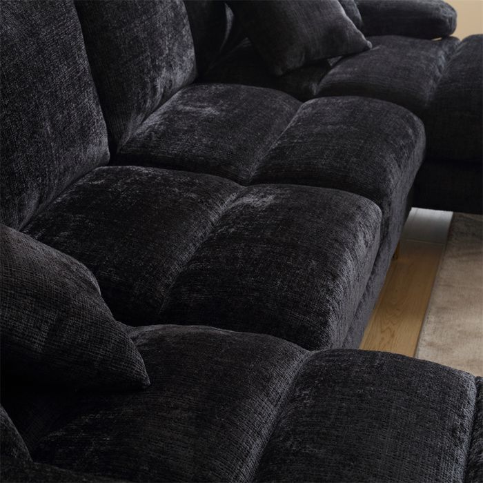 DRIPEX 4/5 Seater Chenille Fabric Sofa, Modern U-Shaped Sofa with 4 Cushions for Living Room, Bedroom, Black