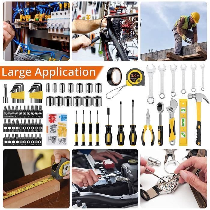 Mallette à Outils 108pcs Caisse Complète Coffre à Outils avec Clé Jeu de Tournevis de Precision Marteau Pince Réparation à Domicil