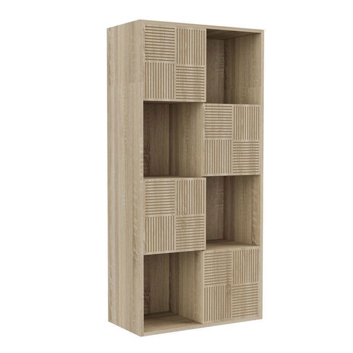 Librería modular de 8 cubos con 4 puertas, estante de 4 niveles, mueble de almacenamiento para salón, dormitorio u oficina, 125x30x60 cm, madera clara.