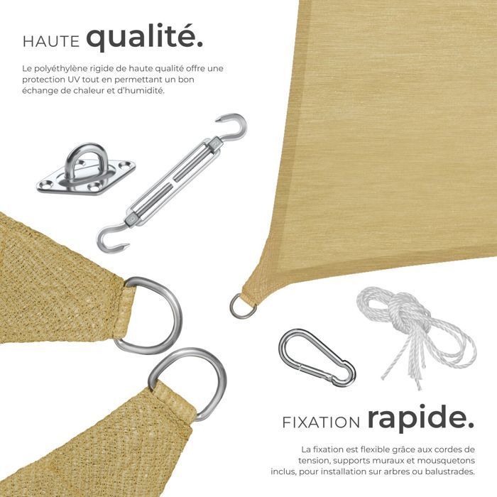 Shade sail - TECTAKE - SUNNY outdoor sun protection in tear-resistant HDPE with waterproof UV protection 3x5m - Sand