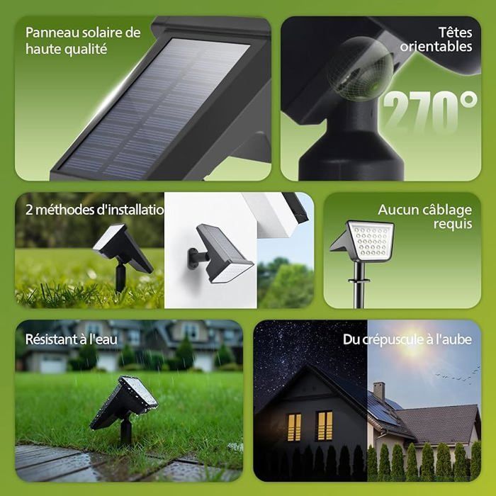Juego de 4 focos solares exteriores impermeables con 28 LED, 3000K, iluminación paisajística para jardín.