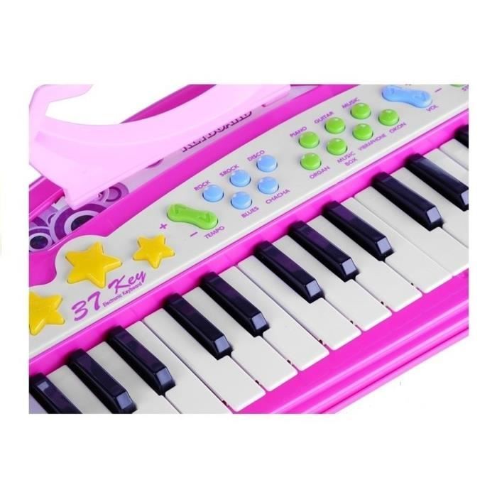 Teclado de piano y órgano - MP3 - Rosa - 37 teclas - Micrófono incorporado - Para niños