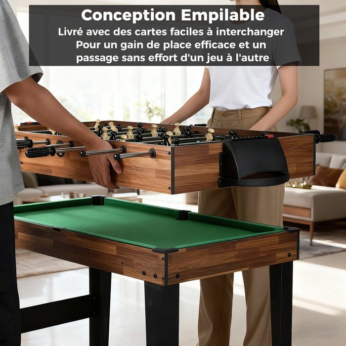 Mesa multijuegos apilable 10 en 1 COSTWAY: hockey, billar, futbolín, bolos, ajedrez - 127 x 102 x 82 cm - Madera - Accesorios completos - Para mayores de 6 años