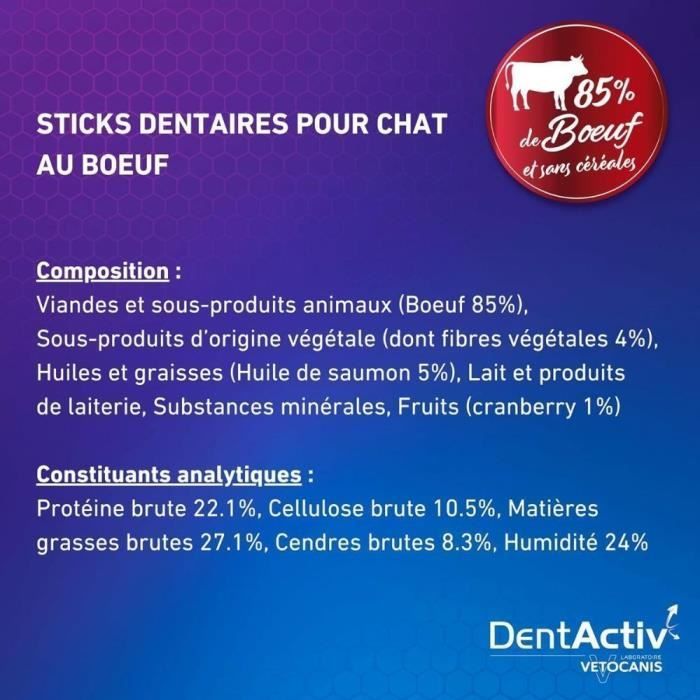 DentActiv - 10 stick - VETOCANIS - Igiene orale al gusto di manzo per gatti