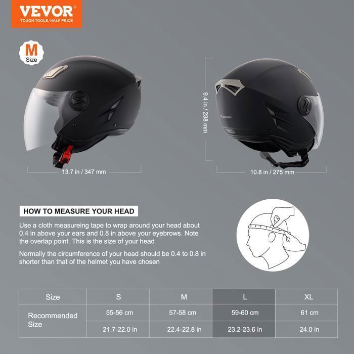 Casco de moto VEVOL 3/4 con visera - para jóvenes y adultos - L