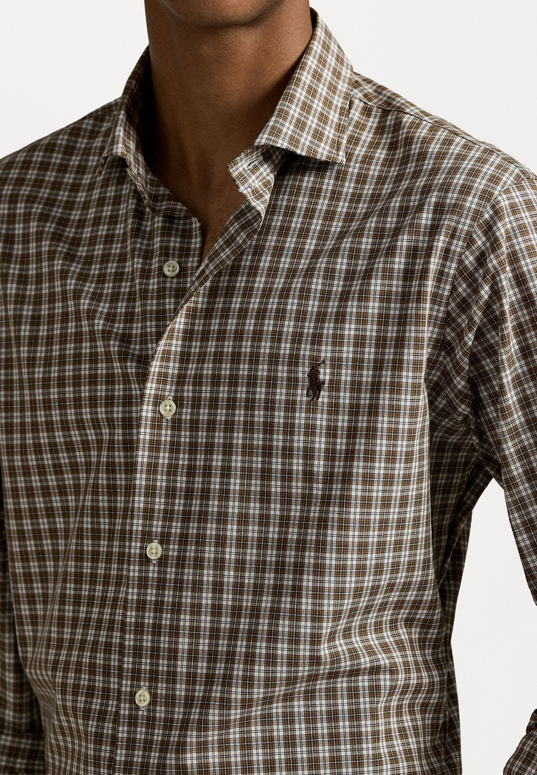 CUSTOM FIT PLAID STRETCH POPLIN SHIRT - Kauluspaita - brown multi