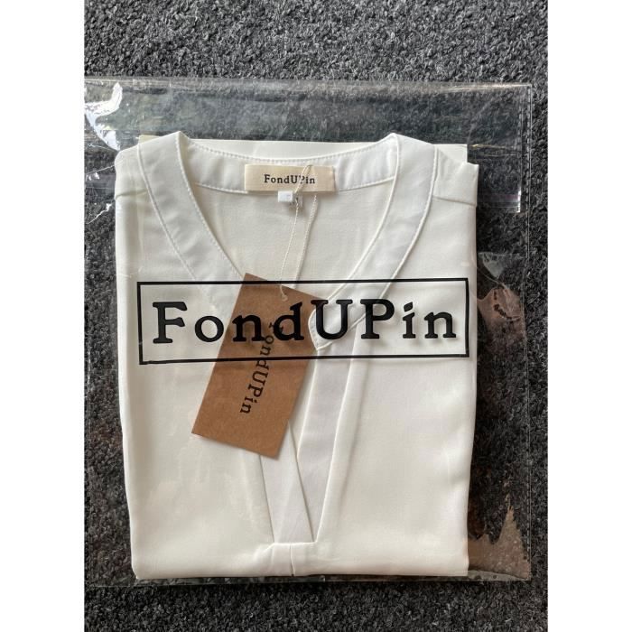 T-shirt Femme - FONDUPIN - Col V - Sans manche - Empiècement Dentelle - Blanc